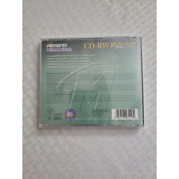 Sealed Memorex Recordable Compact Disc CD-RW 650 MB 74 MIn 2X 4X Rewrite Speed - Picture 2 of 2